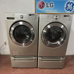 LG washing machine set electric dryer in perfect condition working at 💯 washing machine capacity 4.5 dryer 7.4 are delivered to your home and install