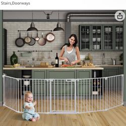HOYOFO 125.98" Extra Wide Baby Gate Adjustable Play Yard Long Dog Fence Foldable 5 Panels Pets or Child Safety Gates for Stairs,Doorways