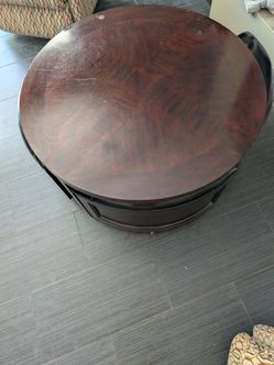 Space-Saving Round Coffee Table Set – Includes 4 Nested Rolling Stools