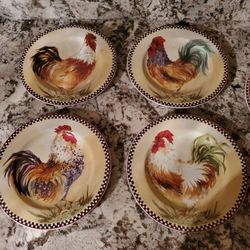 Set Of 4 Rooster Plates