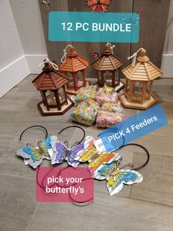 12 PC Birdfeeder starter kit bundle seeders, hangar & seed