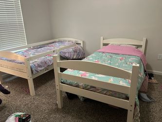 White Wood Twin Kids Bed Frames – Set of 2