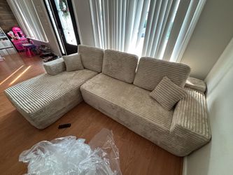 Beige Corduroy Boneless Sectional Sofa with Chaise