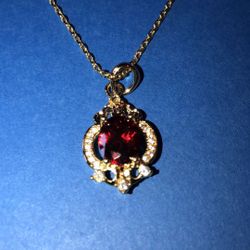 Ruby diamond crown yellow gold plated necklaces