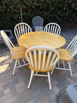 Round Wood Dining Table with 5 Chairs