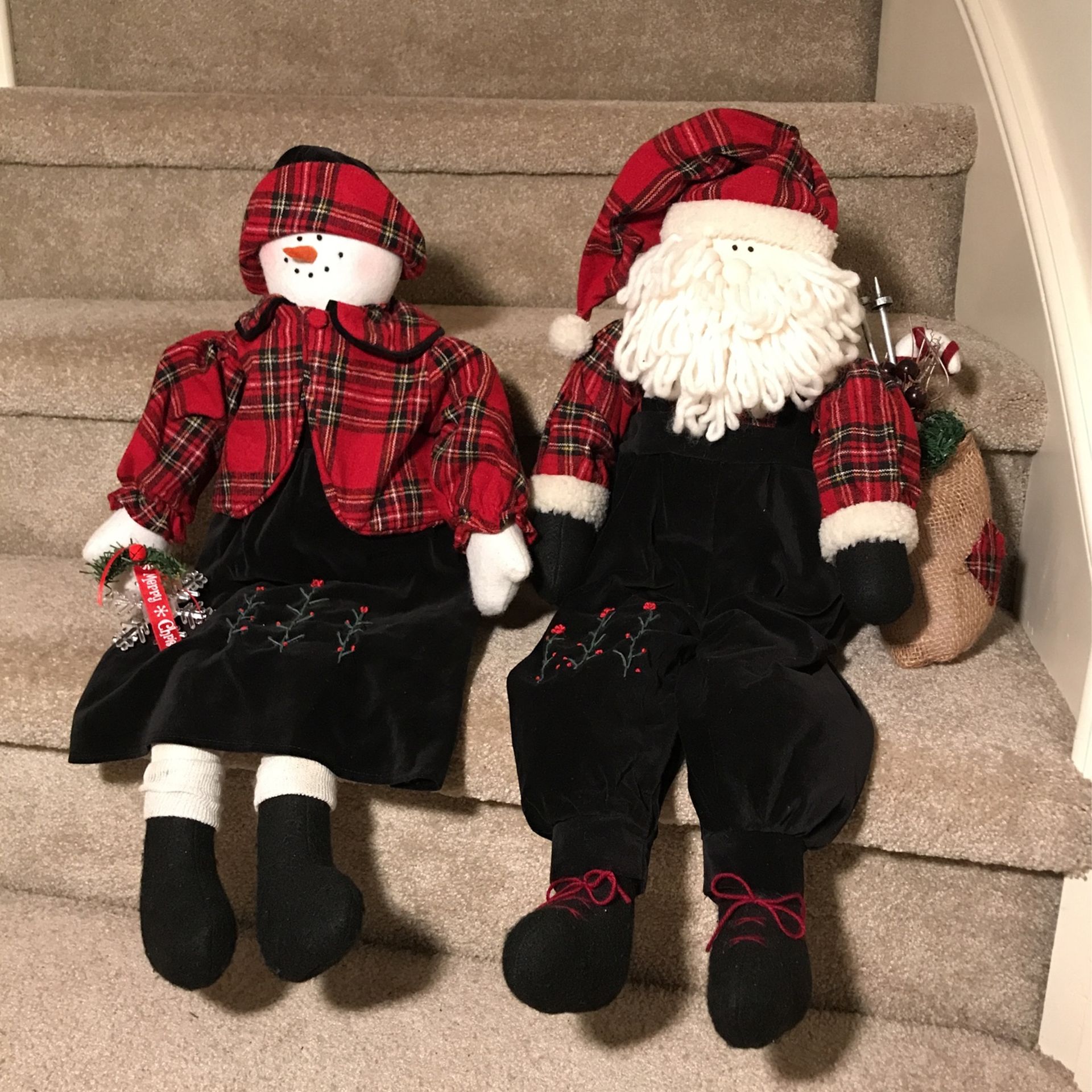 Santa  doll & girl doll dressed for holidays 