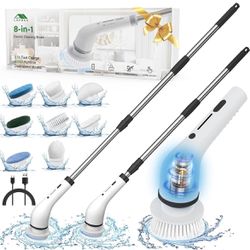 Lefree Electric Spin Scrubber, Electric Scrubber for Cleaning with 8 Replaceable Brush Heads, 2 Adjustable Speeds,Power Battery Upgrade, Cordless and 