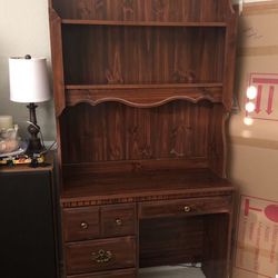 Brown Antique Desk/Vanity Hutch