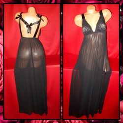 VICTORIA'S SECRET VERY SEXY SHEER BLACK BLING LINGERIE GOWN DRESS NIGHTY COVERUP