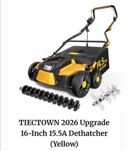 TIECTOWN 2026 Upgrade 16-Inch 15.5 Amp 2-in-1 Electric Dethatcher and Scarifier w/14.5-Gallon-Yellow