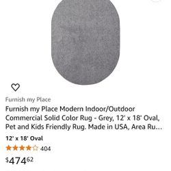 Furnish my Place Modern Indoor/Outdoor Commercial Solid Color Rug - Grey, 12' x 18' Oval, Pet and Kids Friendly Rug. Made in USA, Area Rugs Great for 