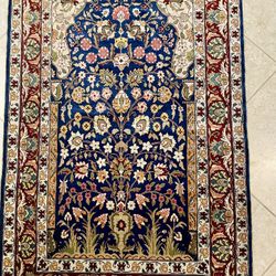 Vintage Hand Knotted Silk Area Rug
