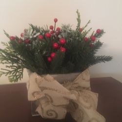 Artificial Plant In Wood And  Metal Vase . 