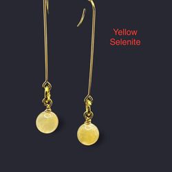 Yellow Selenite Genuine Stone Handmade Earrings