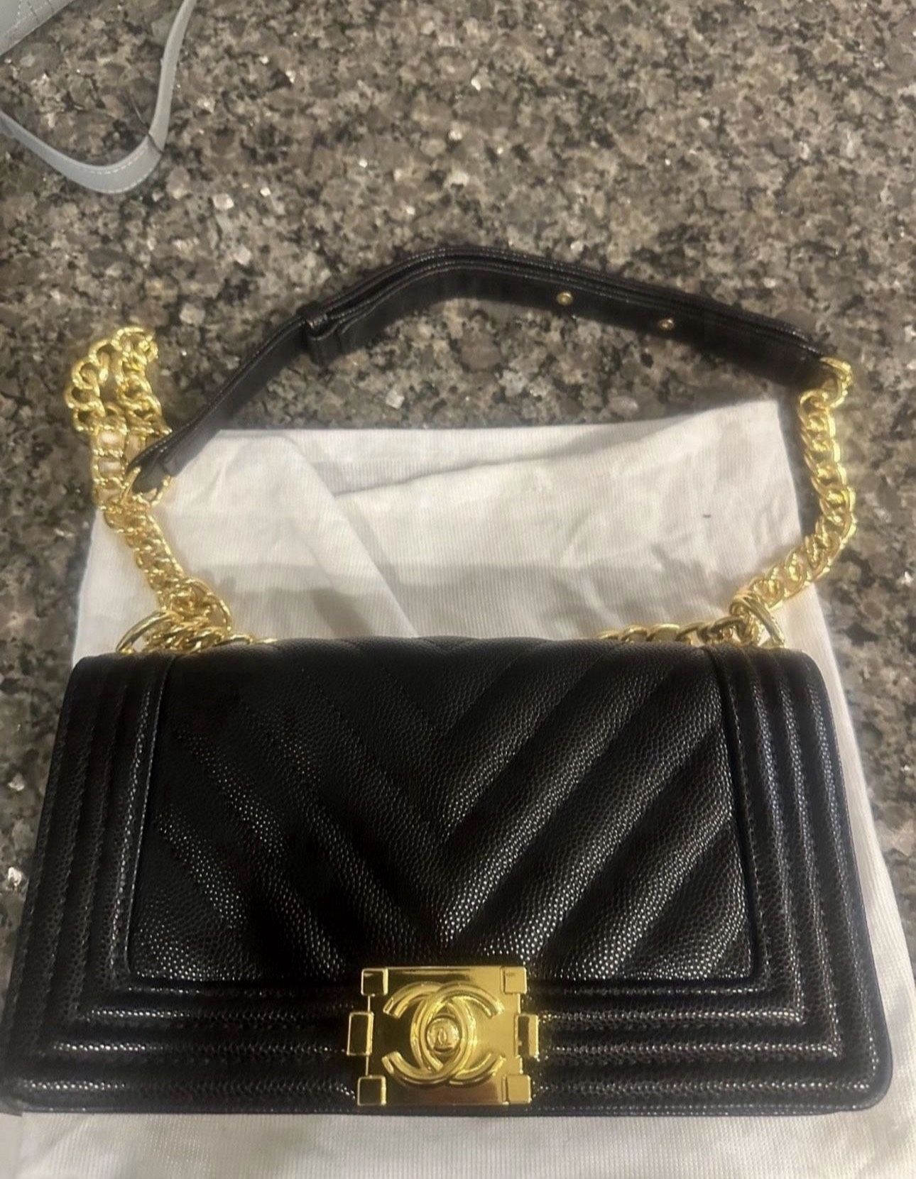 Chanel Black Chevron Caviar Boy Bag