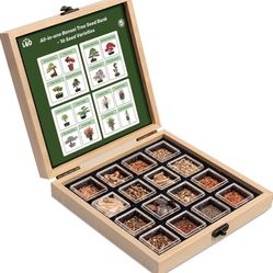 Lush&Dew Gift for Mom Dad, Bonsai Tree Seed Bank, 16 Varieties Over 500 Non-GMO Bonsai Seeds, Handcrafted Wooden Seed Box, Gardening Gift for Women Me
