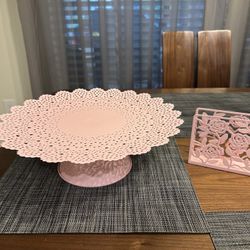 Pink Cake Stand And Napkin Holder