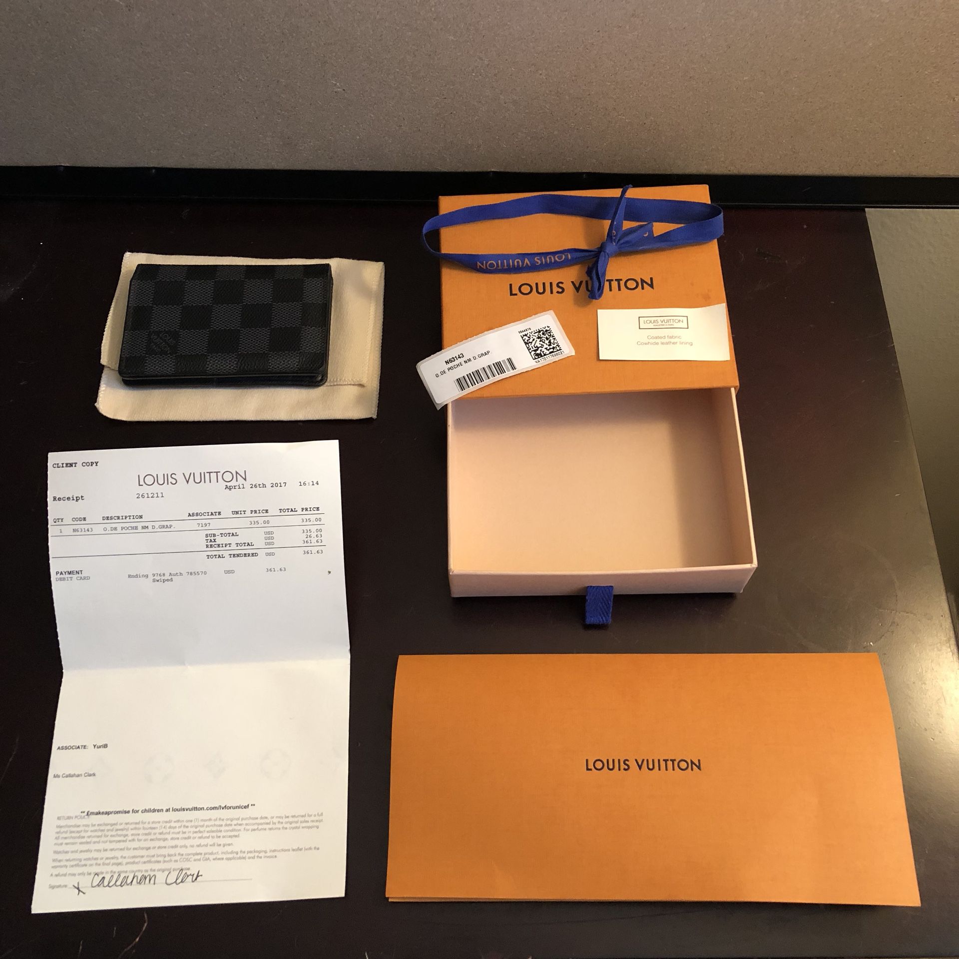 Authentic LOUIS VUITTON Damier Graphite Organizer de Poche N63143 Card Case