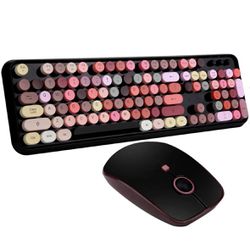 FOPETT Keyboard and Mouse Sets, Wireless, Reliable 2.4 GHz Connectivity for PC,Laptop,Smart TV and More (Black Colorful)