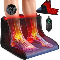 Red Light Therapy for Feet, 180 LEDs Full Coverage Near Infrared Light Therapy Boot with 3 Modes, 10-90 Min Timer, Leather Feet Wrap for Heel, Sole, P