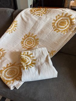 Opal House White and Mustard Yellow Floral Curtain Set
