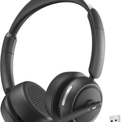 Wireless Headset with Microphone for PC, Bluetooth Headset with Noise Canceling Microphone & HI-FI Stereo Sound, USB Wireless Headset for Laptop, 65 H