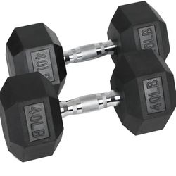 Premium Rubber Encased Hex Dumbbells. Pair 40lb+40lb