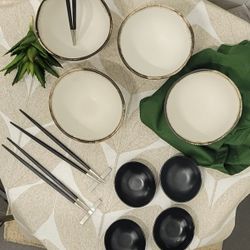 Sakana Noodle Bowls and Chopsticks with Rest