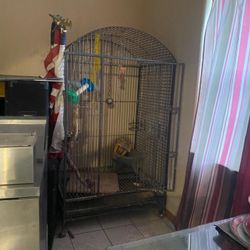 Ceno 77'' Iron Dome Top Floor Bird Cage with Wheels
