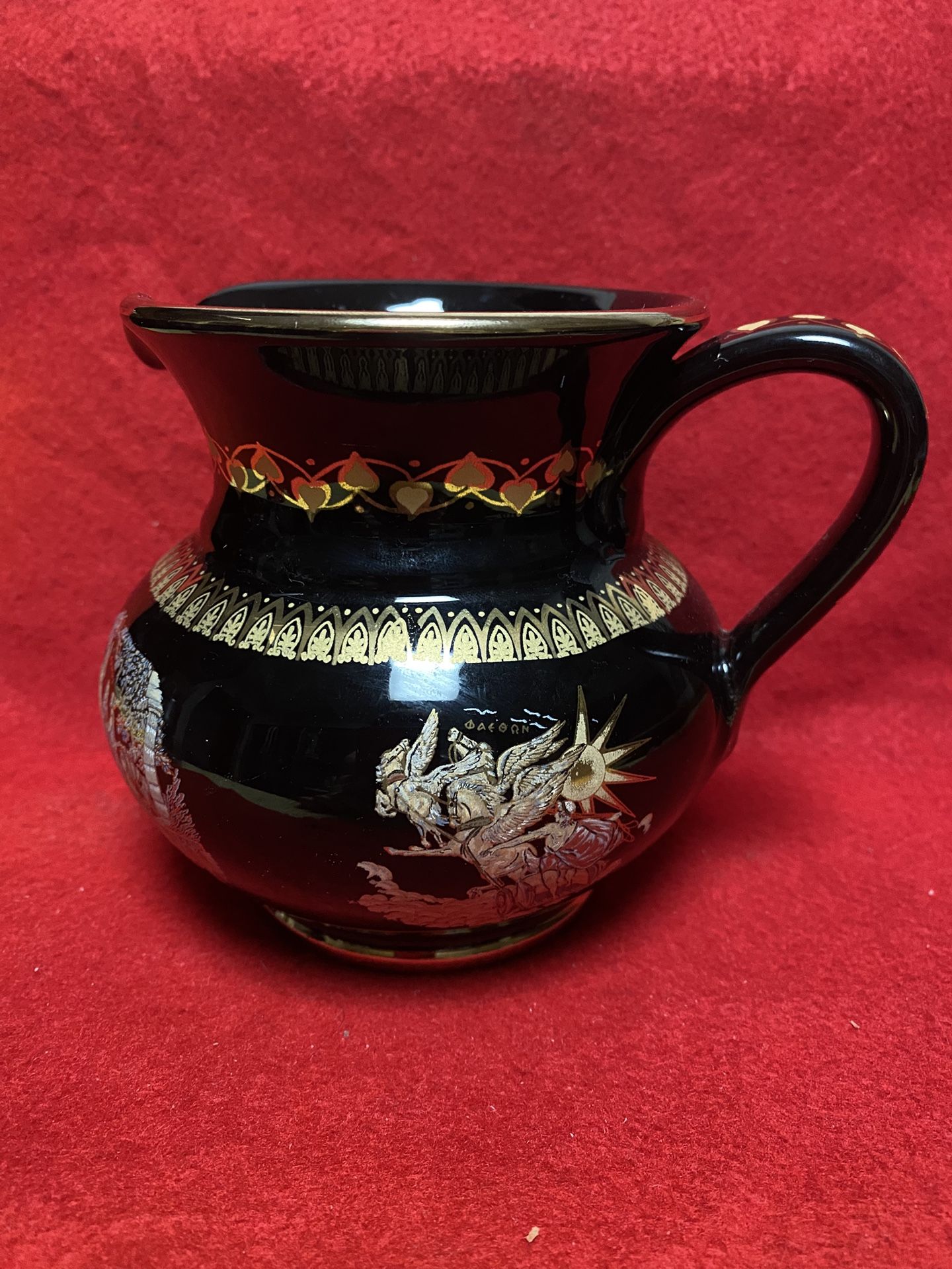 4.75 Inch 24k Black & Gold Handmade In Greece Imported From Greece Greek Ceramic Pitcher