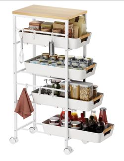5-Tier Slim Storage Cart,  Rolling Kitchen Cart with Pull-Out Baskets & Wheels, Narrow Space Utility Cart Slide Out Organizer for Kitchen, Bathroom, L