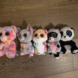 5x Beanie Boos Bear Mouse Hamster Raccoon Panda