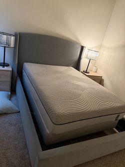 Queen Sleep Number grey suede bed frame