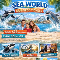 🌊🐬 SEAWORLD SAN DIEGO TICKETS 🎢☀️  🎟️ ONLY $25 PER PERSON   X11 AVAILABLE 