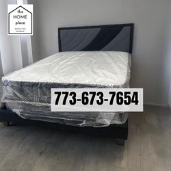Comfy & Elegant Queen Bed Frame 🚨 Includes Mattress & Box Spring for ONLY $349. Ready for Delivery Today 🚛