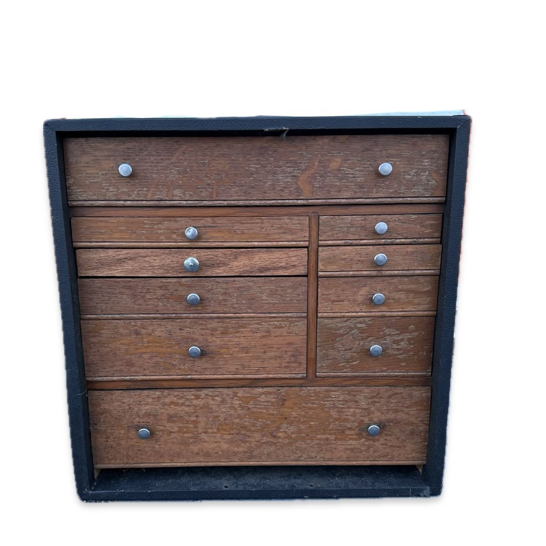 Vintage Tool Box Wood With Metal Base - Very Sturdy - Heavy Duty - Compact