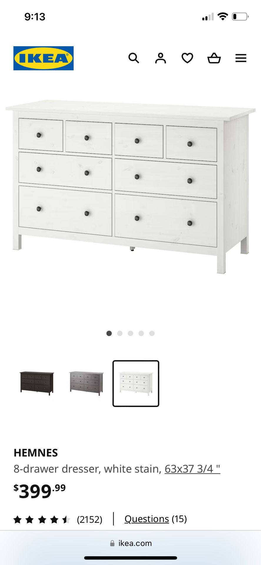 White dresser - 8 drawer IKEA dresser 