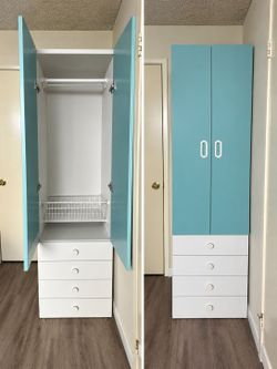 Teal and White Wardrobe with Drawers