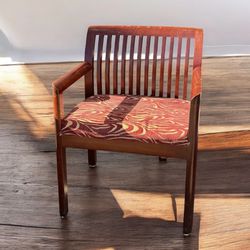 Vintage Wooden  Arm Chair With Upholstered Seat