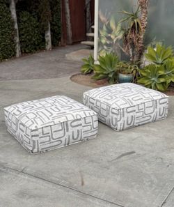 Organic Modern Oversized Ottoman (Set of 2) Ivory & Light Gray