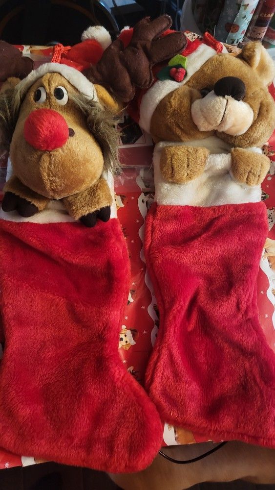 VTG Smithy Plush Red Nose Reindeer Moose Christmas Stocking  teddy bear