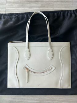 CELINE FLAT CABAS NEW LUGGAGE ‘SMILE’ BAG WHITE CALF LEATHER FITS LAPTOP NWT