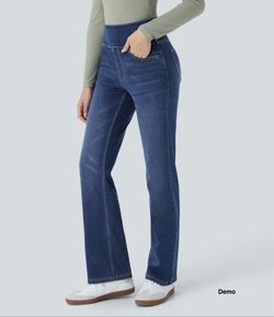 Halara Flex™ High Waisted Pockets Washed Casual Bootcut Jeans (Regular; Large)