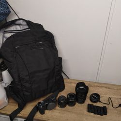 Sony A6500 4k camera with 3 lens, 6 batteries and a Camera Backpack