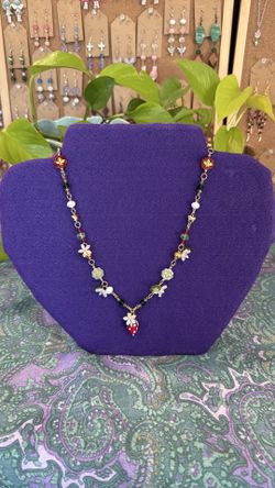 Handmade Strawberry Blossom Necklace gold finish