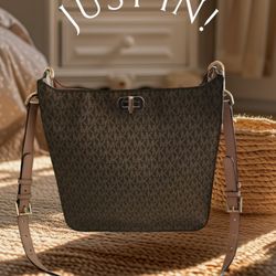 New Brown With Beige Trim Crossbody Bag.