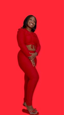 RED JUMPSUIT PANTS AND LONG SLEEVE TOP