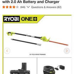 RYOBI ONE+ 18V 18 in. Cordless Battery Pole Hedge Trimmer with 2.0 Ah Battery and Charger