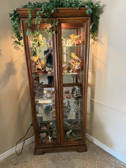 Beautiful Wood And Glass Display Shelf With Interior Light
