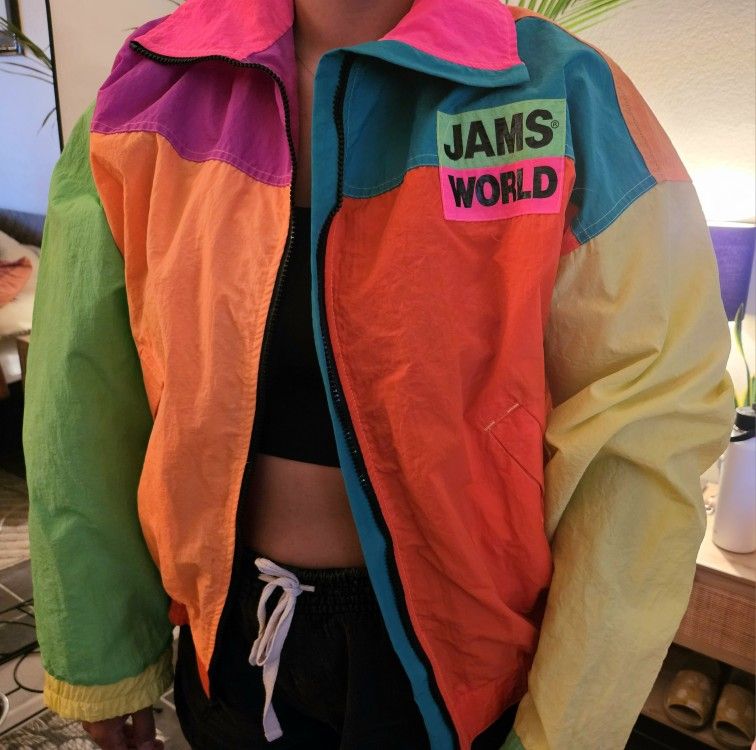 Large Vintage Jams World 80s 90s Neon Colored Windbreaker L Jacket